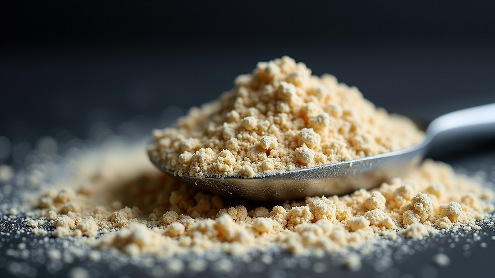 Close-up view of a scoop of creatine powder