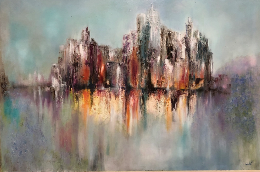 Abstract painting of a city