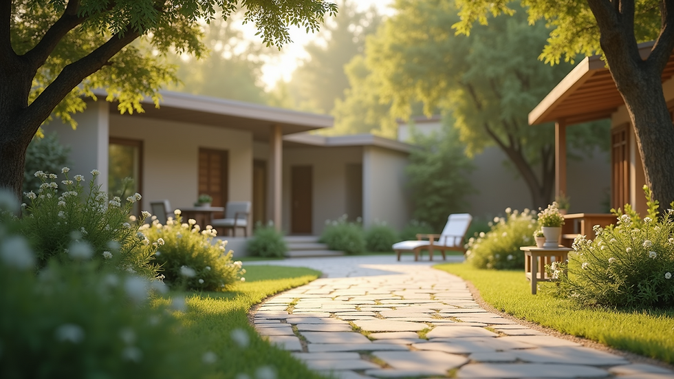 Eye-level view of a tranquil outdoor recovery space