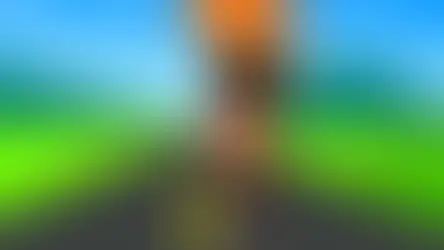 Person in orange jacket running on a road with green fields and hills, under a clear blue sky. Vibrant colors, dynamic mood.