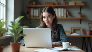 Eye-level view of a college student using a laptop to research investments