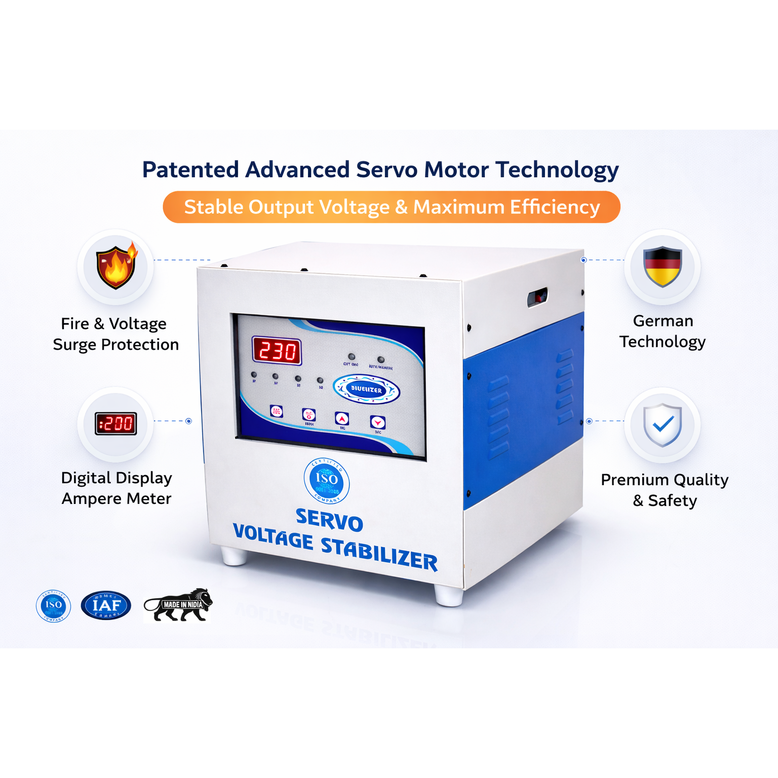 7.5 KVA SERVO STABILIZER WORKING RANGE (140 - 285 V) WITH HIGH/LOW CUT (COPPER)