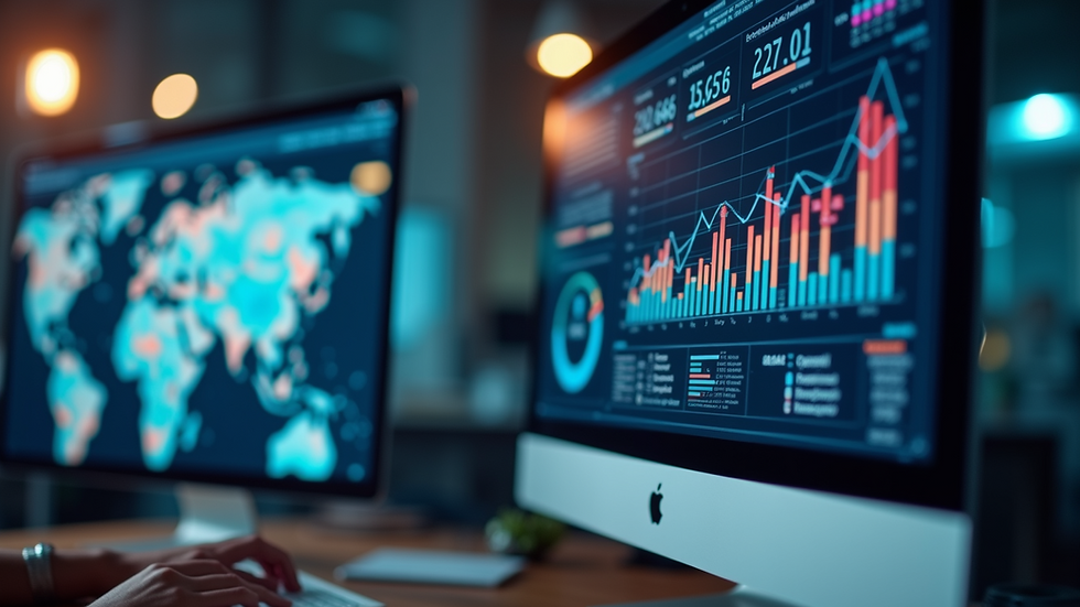 Close-up view of a computer screen displaying business analytics software