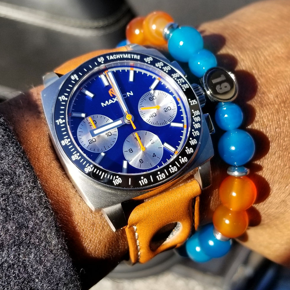 WOTD wrist-shot of the McDowell Time, Maxton Chronograph. Paired with a custom, beaded bracelet, designed by Beads By Gonzo.