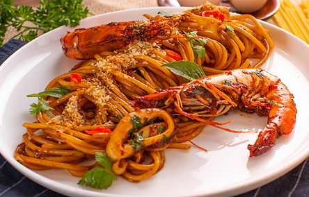 Spaghetti Goreng dengan Seafood