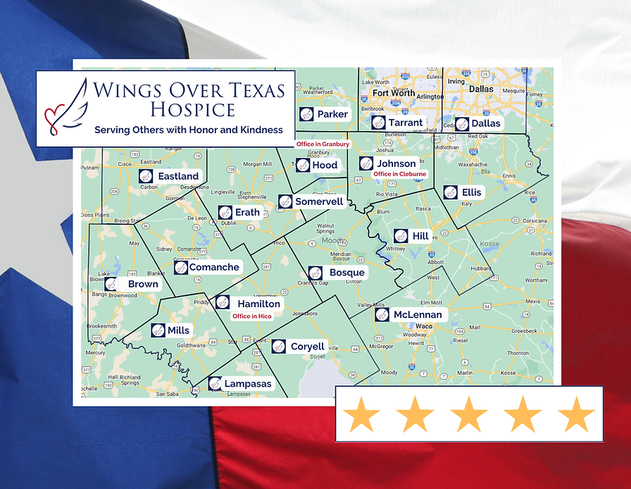 Wings over Texas HOSPICE service area map