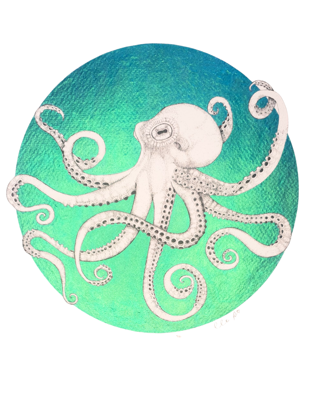 Owen the Octopus - Hand Finished Print - Aqua/Blue