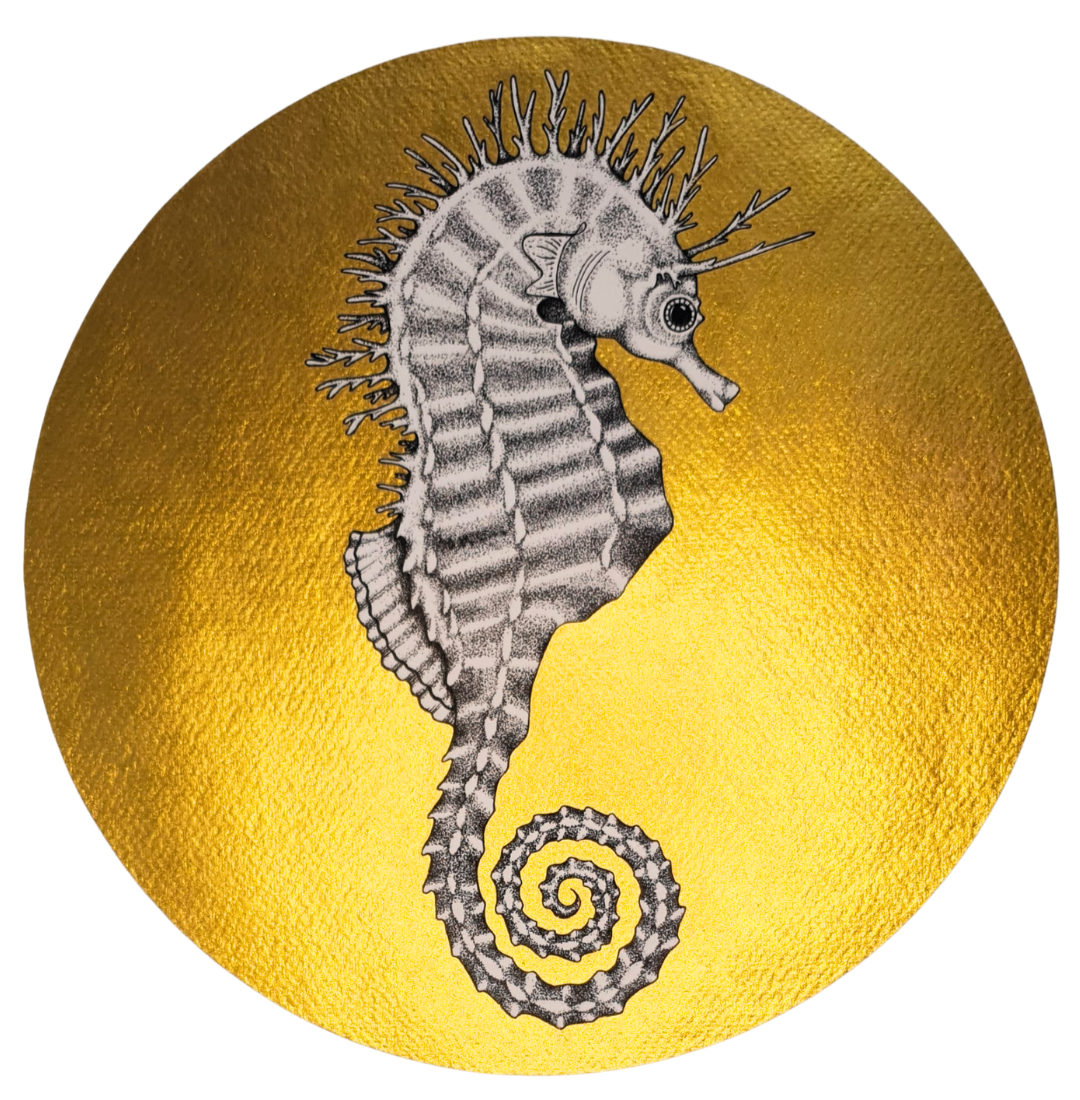 Steph the Spiny Seahorse - Hand Finished Print - Gold