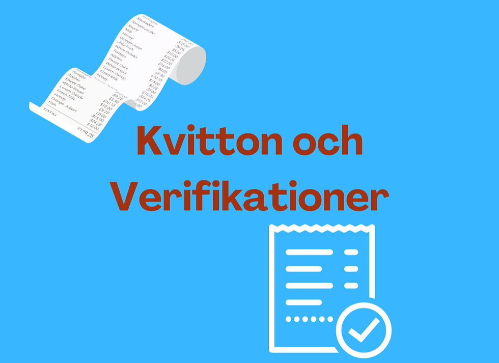 ett kvitto med texten "kvitton och verifikationer" under, under texten finns ett papper, bakgrunden är blå