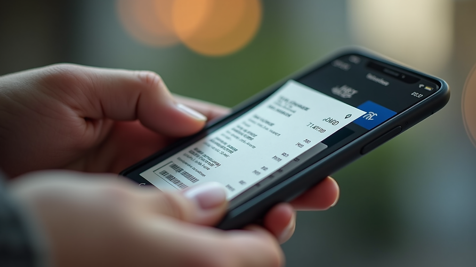 Close-up of a smartphone showing Fortnox app with receipt scanning feature