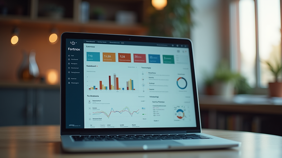 Eye-level view of a laptop screen showing Fortnox dashboard