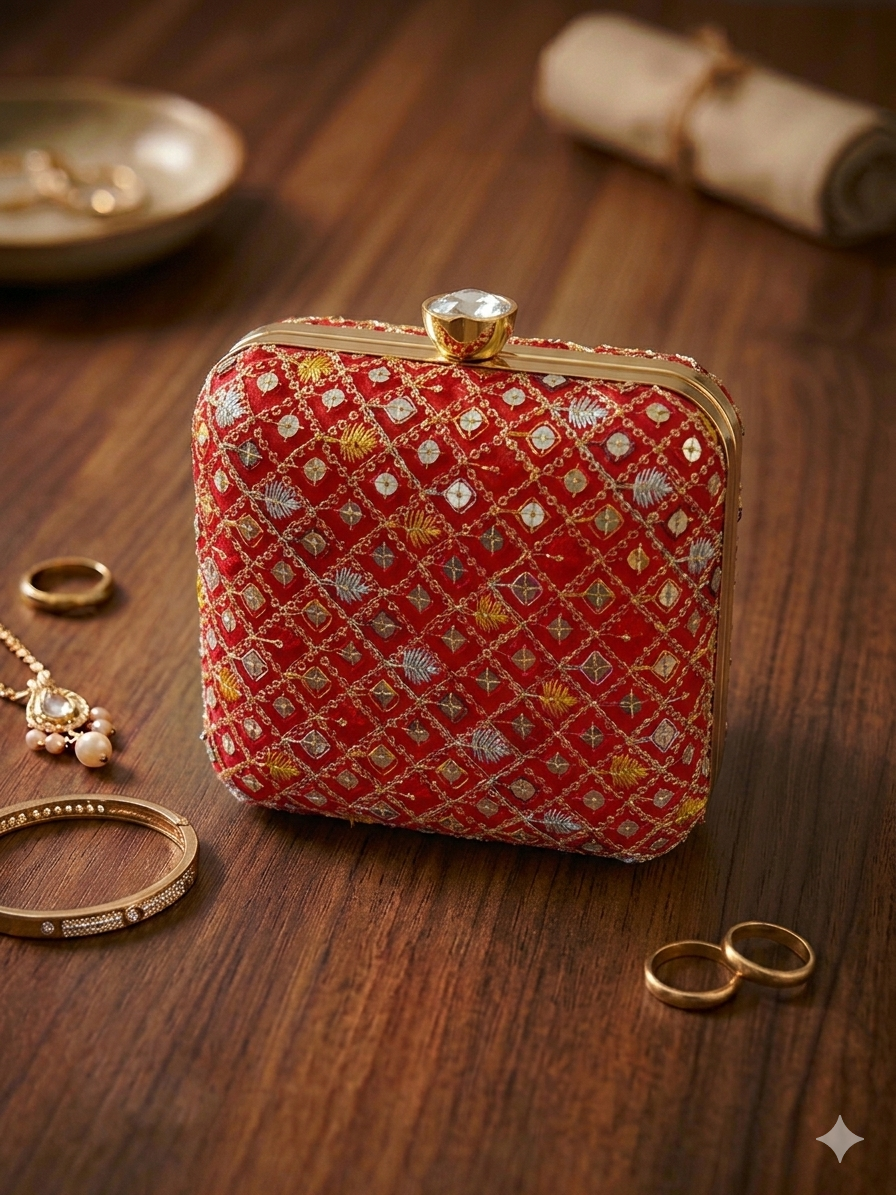 Thumbnail: Wedding Bridal Red Clutch Bag