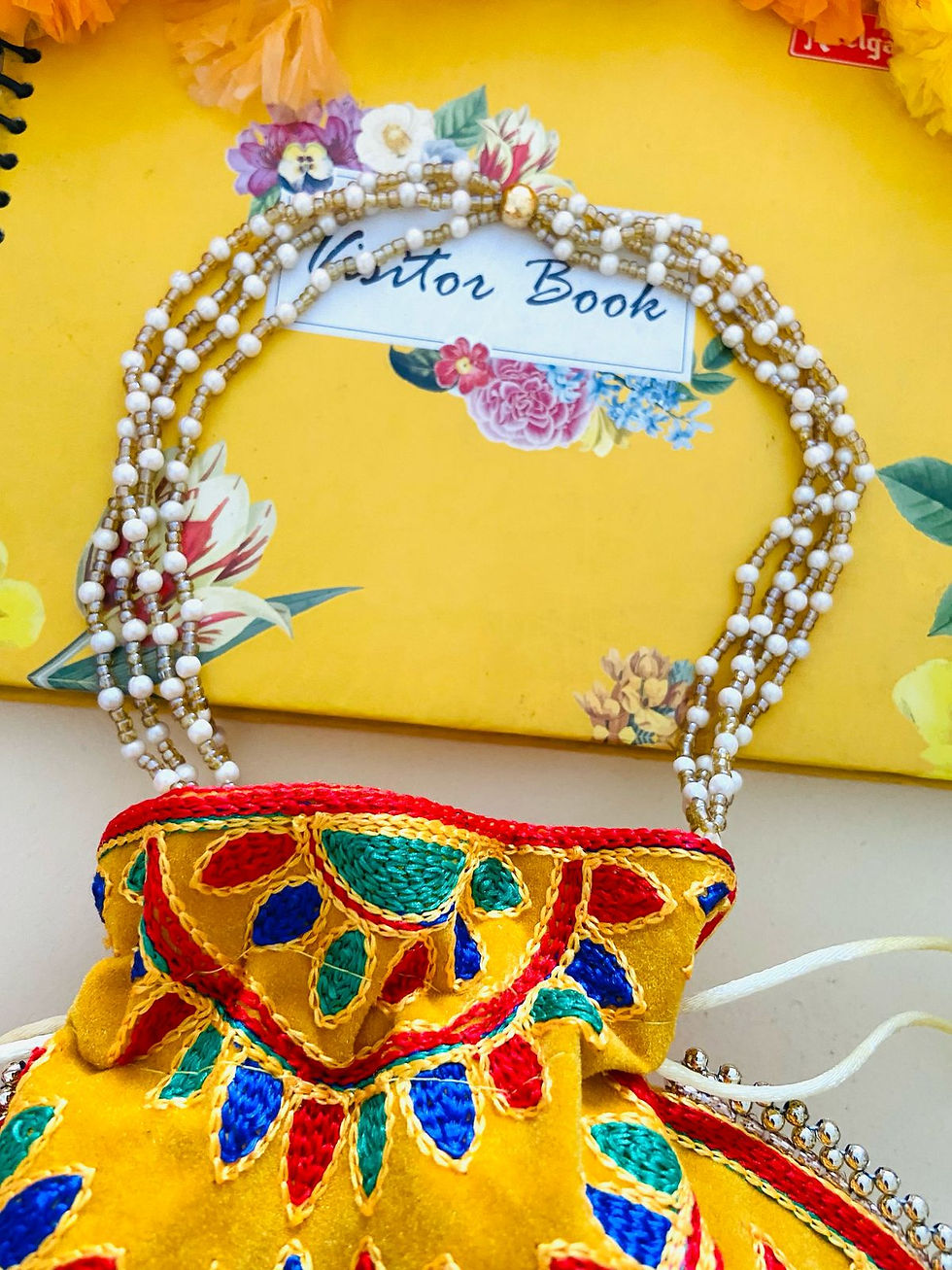 Handcrafted Mustard Potli Bag with Rajasthani Elephant Embroidery – Ethnic Designer Accessory by Byra