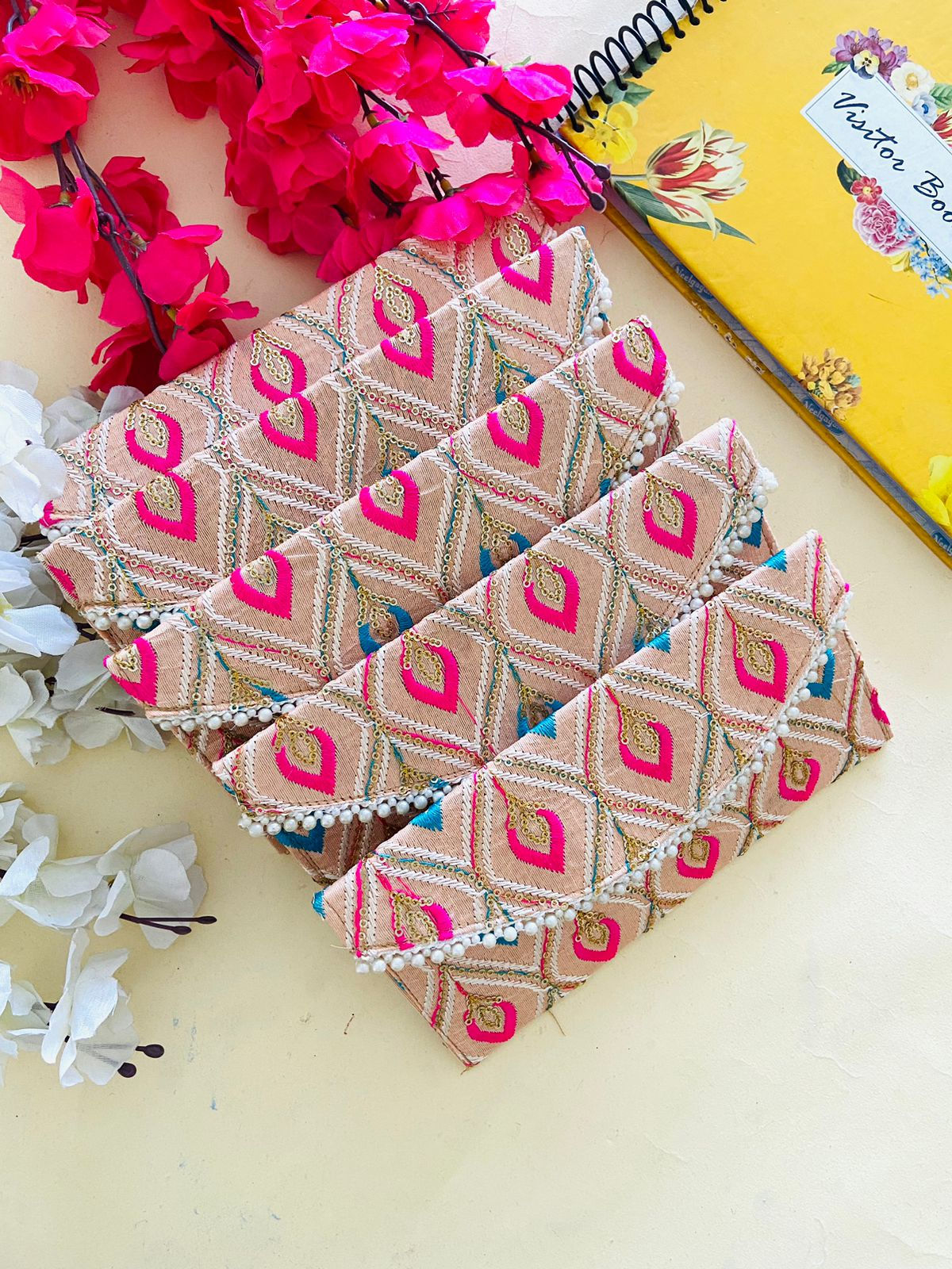 Shagun Premium Wedding Embroidered Fabric Cash Envelopes Pack of 5