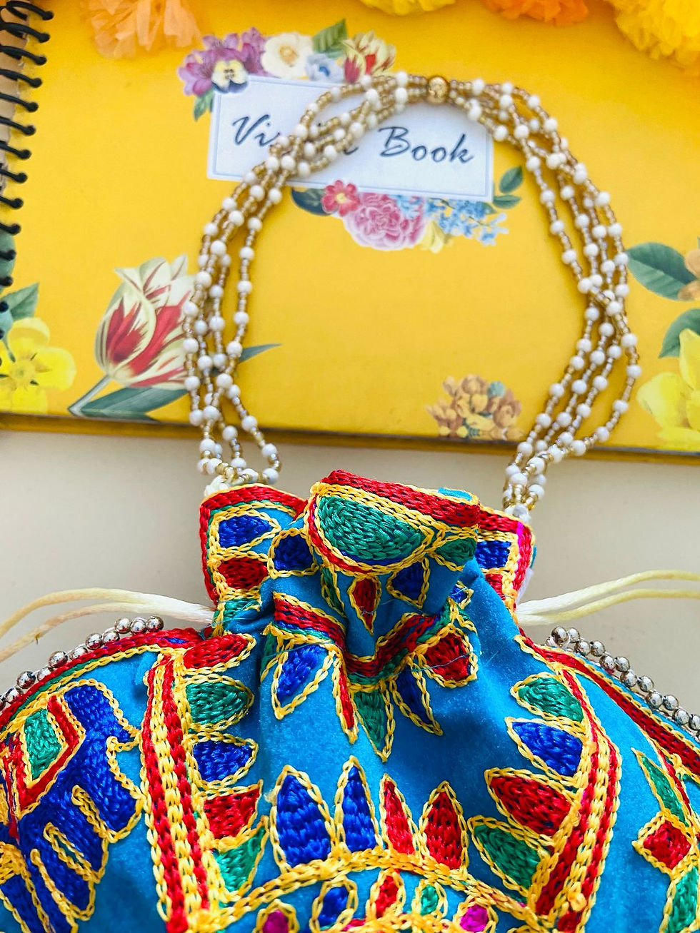 Thumbnail: Handcrafted Firozi Potli Bag with Rajasthani Elephant Embroidery – Ethnic Traditional Accessory by Byra