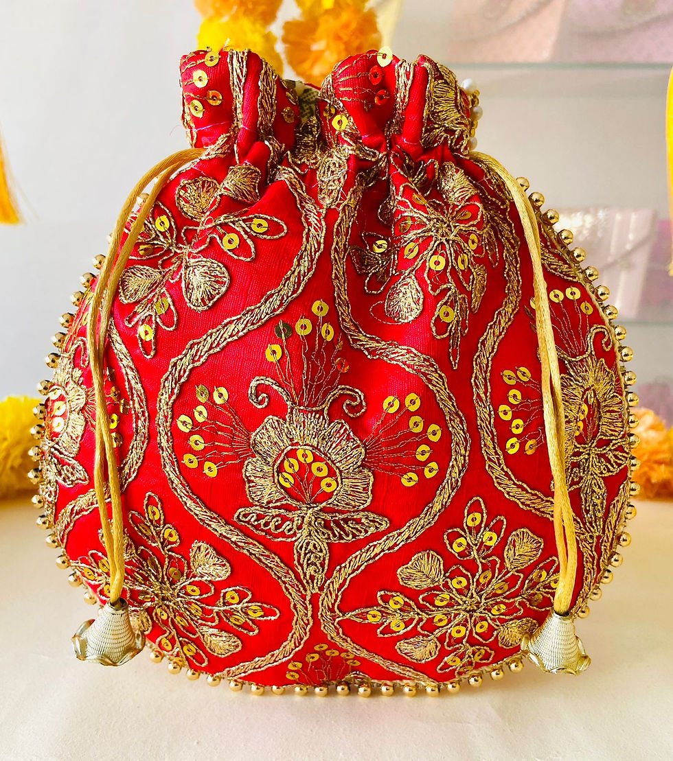 Thumbnail: Women Wedding Embroidered Bridal Byra potli bags for girls and women