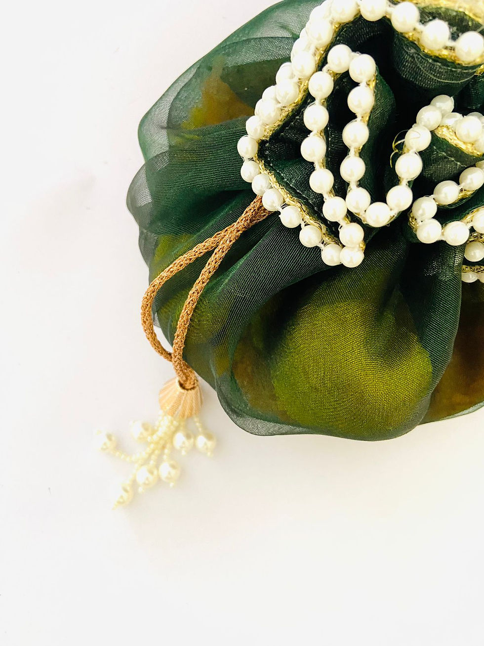 Thumbnail: Women Wedding Organza Potli bags with Pearl Latkan