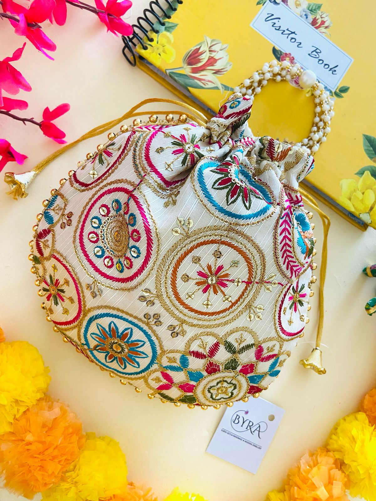 Women Designer Gold Sequins Multicolor Wedding Bridal Potli bags for girls a