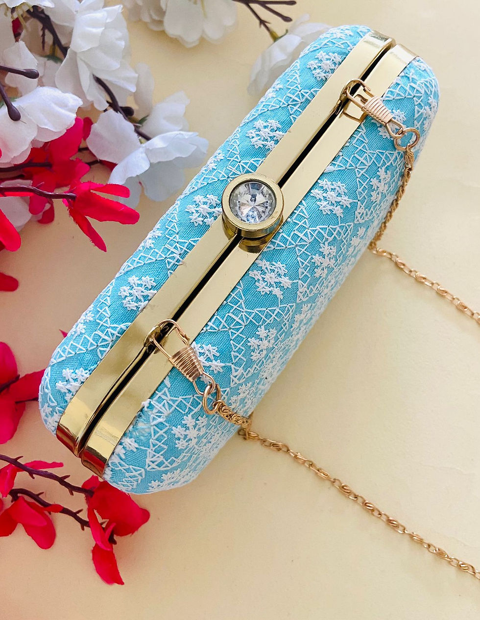 Thumbnail: Women’s Chikankari Clutch Bag Elegant Handcrafted Embroidered Purse for Party