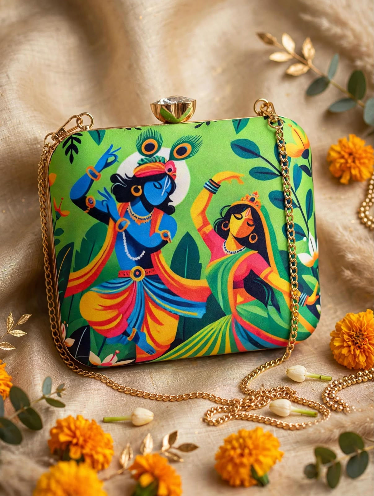 BYRA Spiritual Radha Krishna Romantic Art Box Clutch