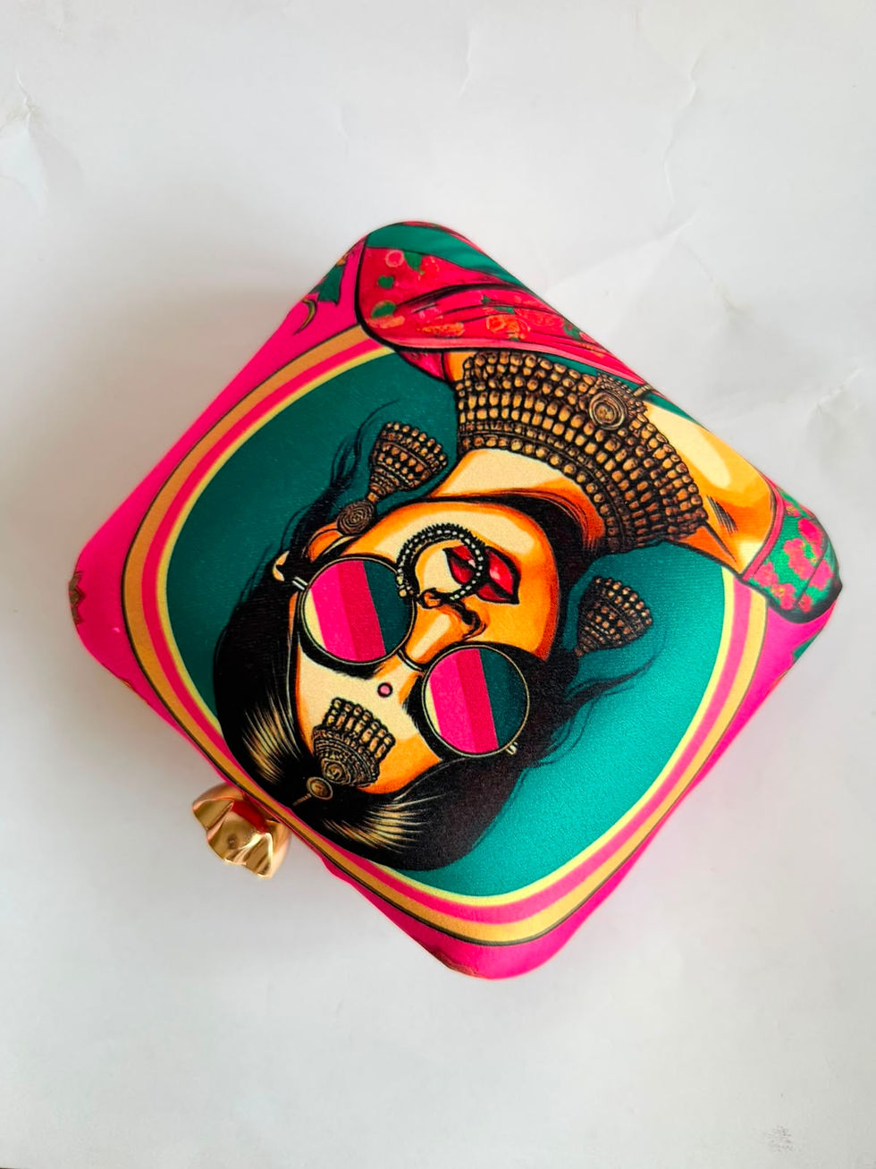 Thumbnail: BYRA Traditional Women Art Printed Box Clutch Purse
