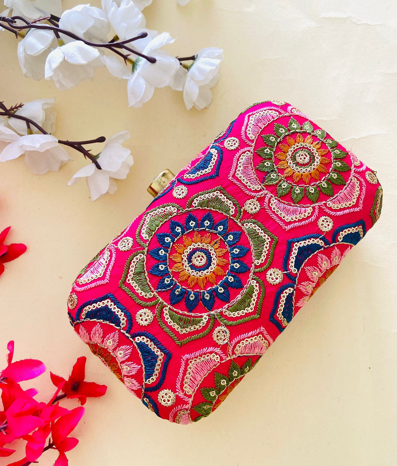 Women’s Pink Embroidered Bridal and Party Wear Clutch Bag – Designer Wedding Accessory by Byra