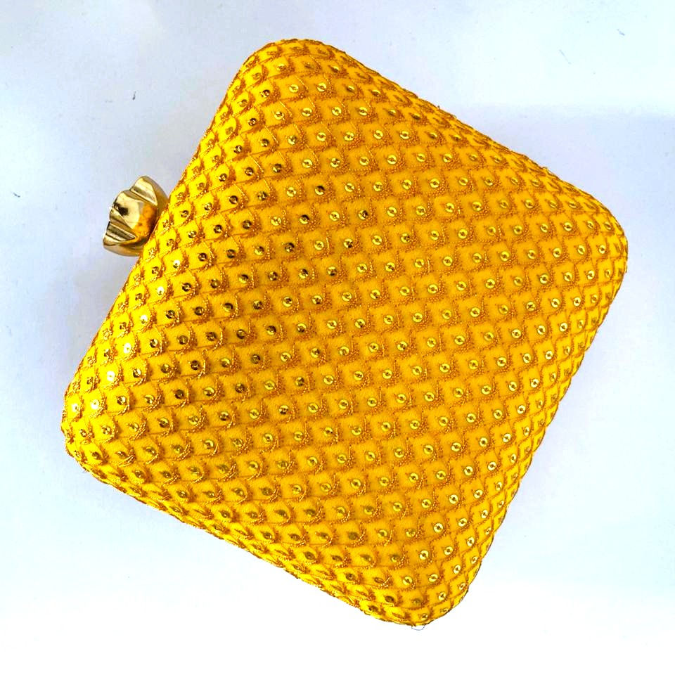 Thumbnail: Yellow Sequins Square Clutch Bags for Haldi Wedding Function