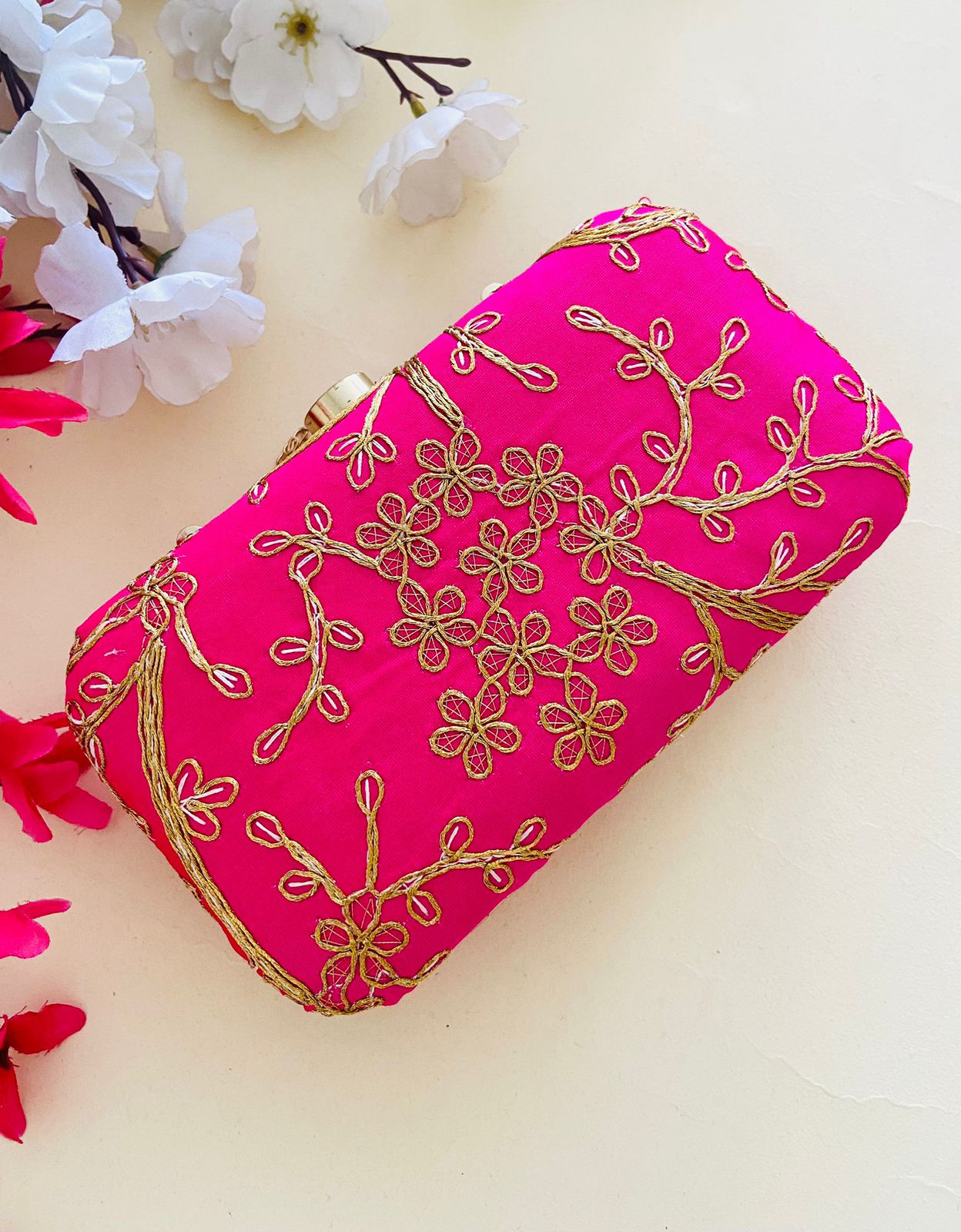 Women Designer Pink Embroidered Handcrafted Evening Clutch Bag
