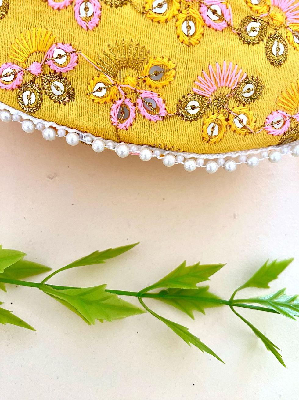 Thumbnail: Women Designer Sequins Yellow Floral Embroidered Potli Bags