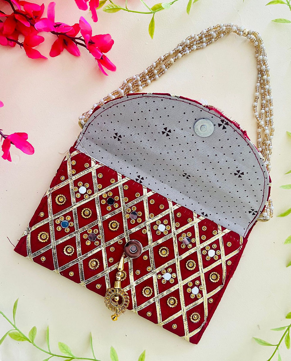 Thumbnail: Women Mirror Maroon Clutch Bag with One Compartment and Magnetic Lock