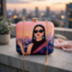 BYRA Wedding Bride Illustration Printed Box Clutch