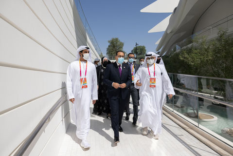 His Excellency_ Dr_ Mostafa Madbouly_ Prime Minister of the Egypt tours the UAE Pavilion d