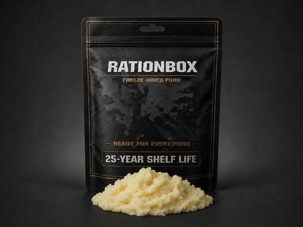 Purée de pommes de terre RationBox au lait, avec sachet longue conservation 25 ans.