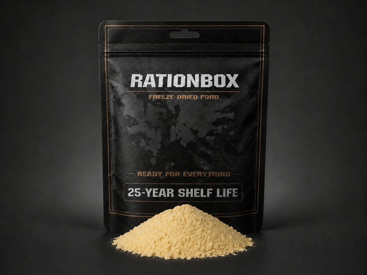 Poudre d’œufs entiers RationBox, 70 g, équivalent à environ 5 œufs, avec conservation jusqu’à 25 ans.