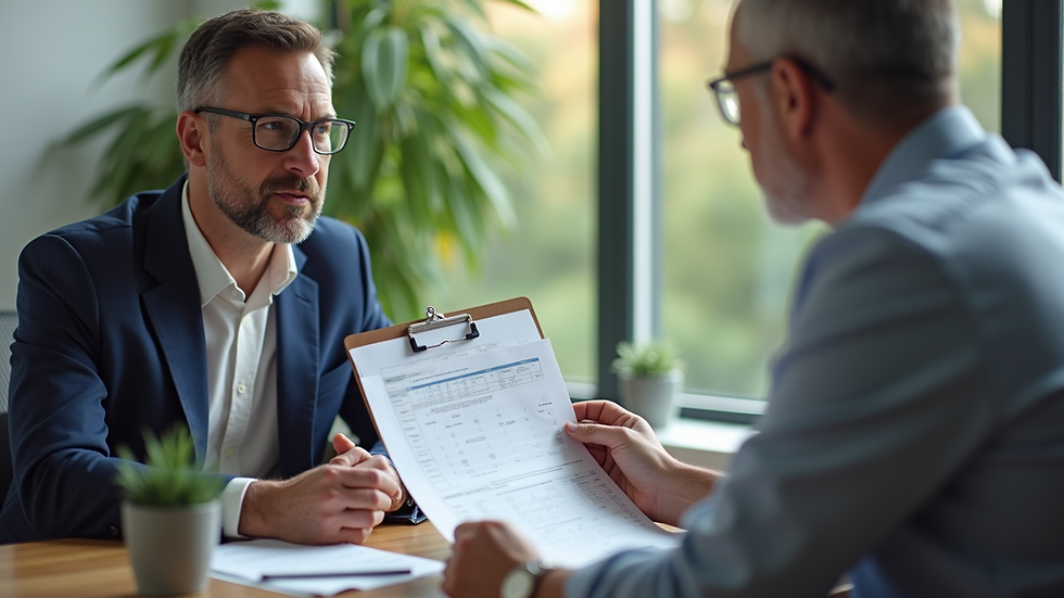 Eye-level view of a financial advisor explaining pension options to a client