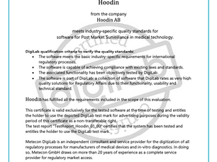 Hoodin receives Digilab certificate for Post Market Surveillance software