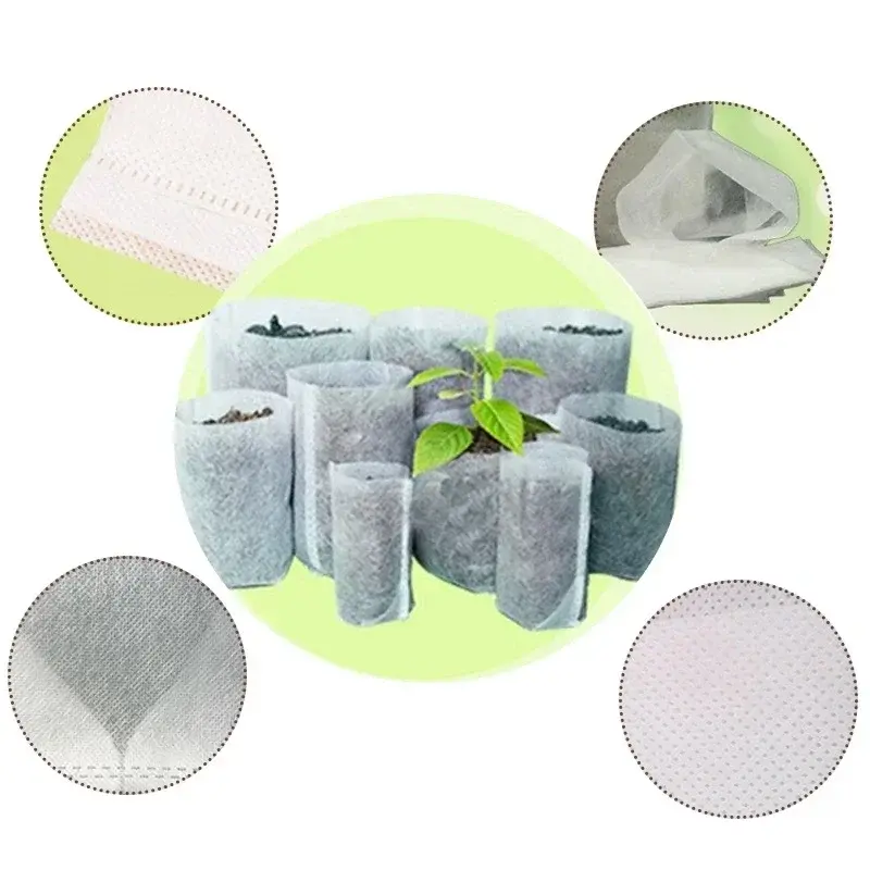 Thumbnail: 100pcs Non-Woven Fabric Biodegradable Nursery Seedling Planter Pots Grow Bags
