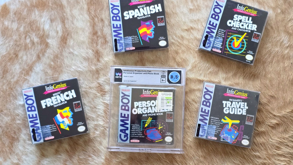 GameTek InfoGenius Game Boy cartridges arranged