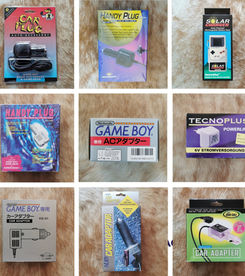 Game Boy car adapters and portable power accessories for use in vehicles and travel