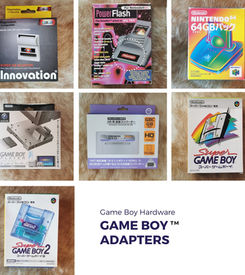 Game Boy adapters and hardware converters including N64 Transfer Pak, GameCube Game Boy Player and third-party cross-system accessories