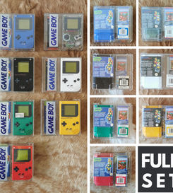Nintendo Game Boy DMG-01 hardware variants in original packaging and display cases