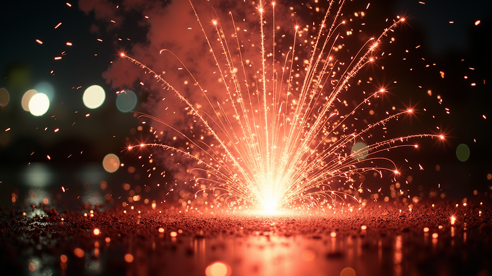 Close-up view of colourful fountain firework sparkling brightly