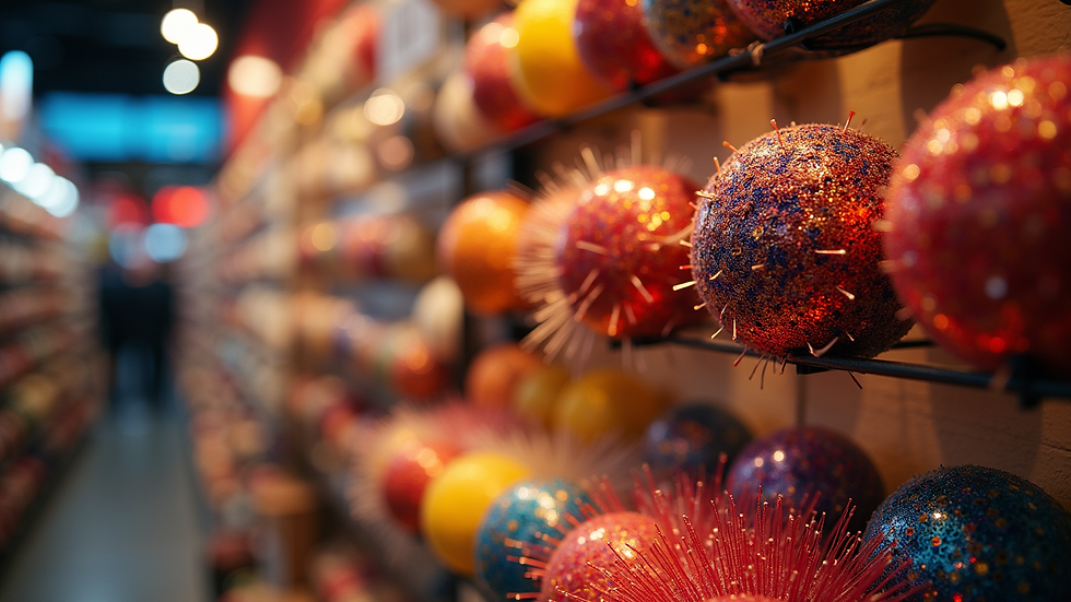 Close-up view of colourful fireworks assortment in a shop display