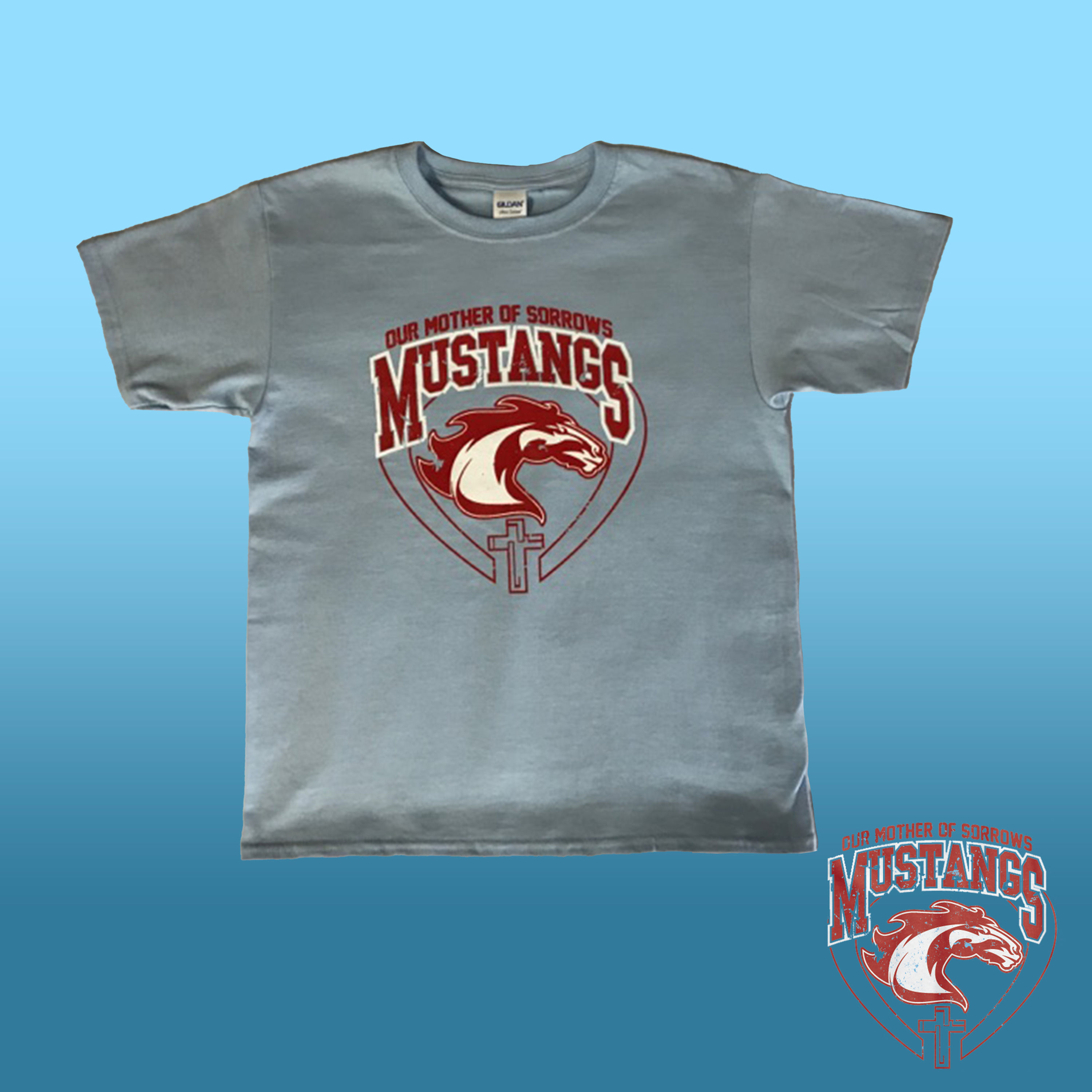 OMOS Go Mustangs!  Spirit Shirt (Light Blue)