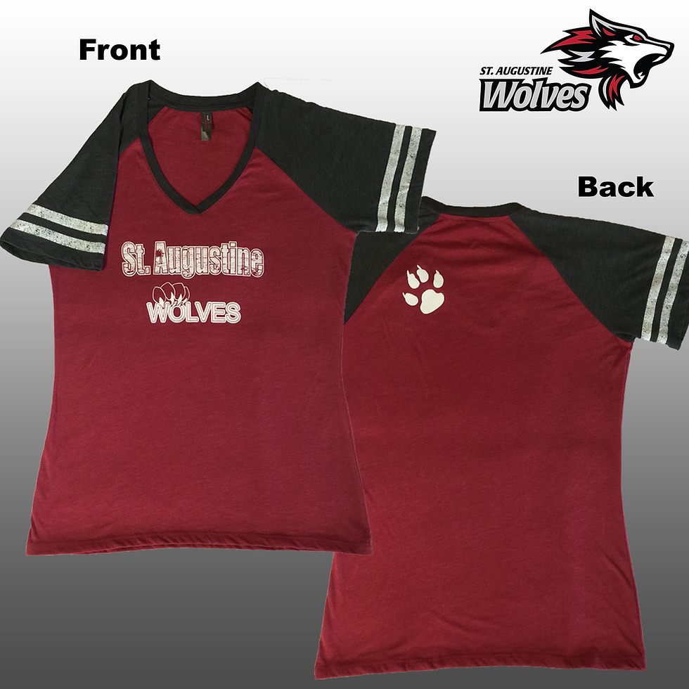 Thumbnail: St. A's Lady Wolves! Spirit Striped Sleeve V-Neck Tee