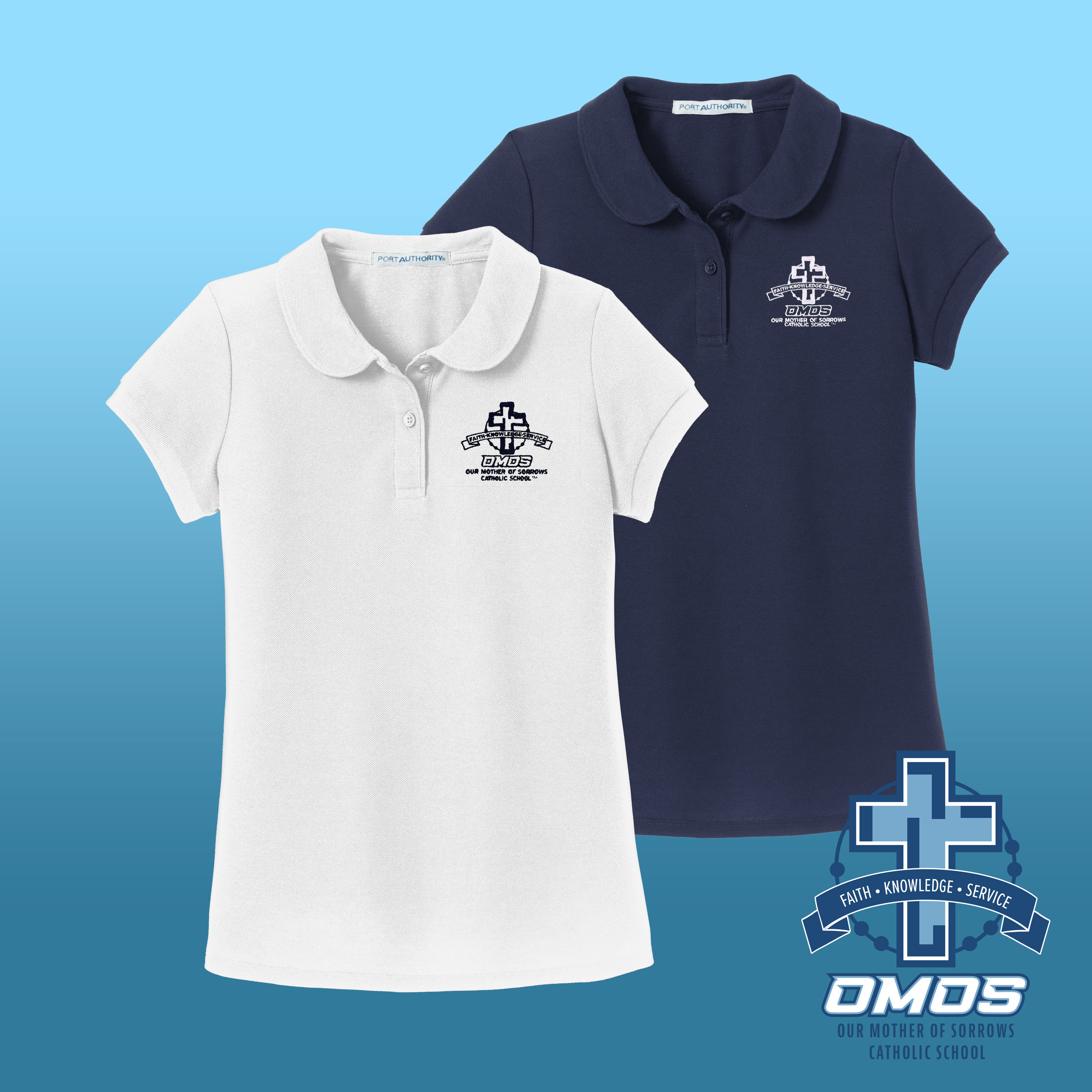 OMOS! Girls Peter-Pan Collar Polo