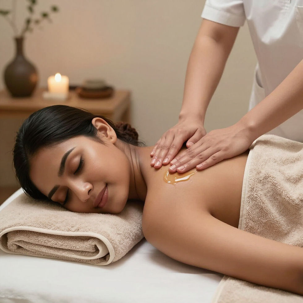 Woman getting a back scrub in a spa setting