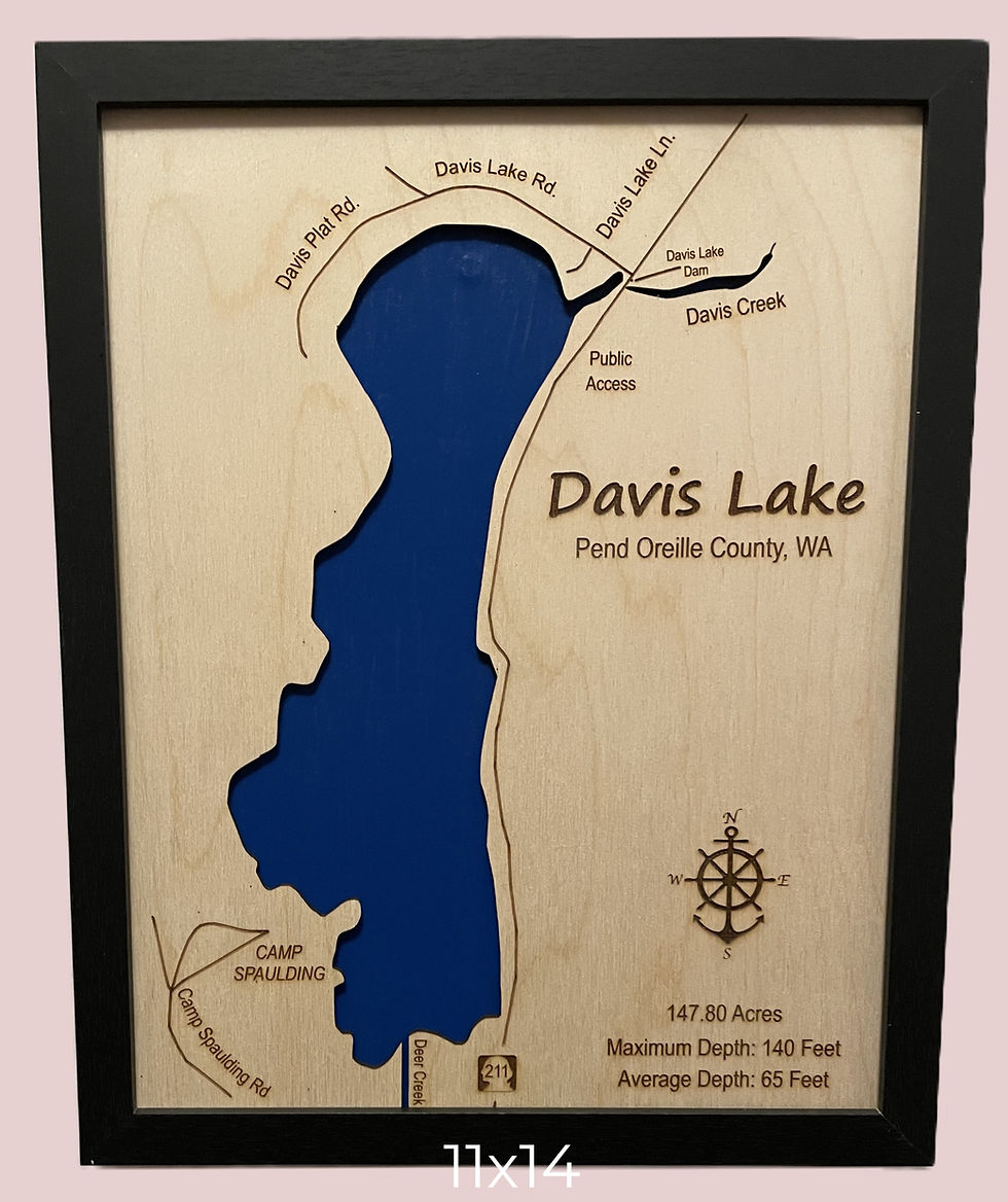 “Davis Lake Map: A detailed two-layer engraving depicting Davis Lake.