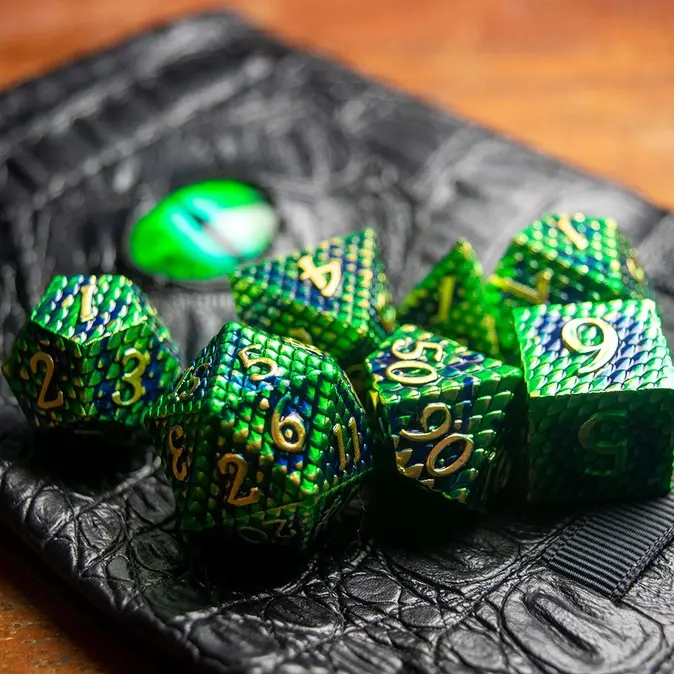 Dragons Scale Metal Gaming Dice & Pouch