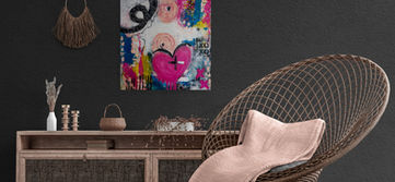 Heartstorm original mixed media shown on wall in living area
